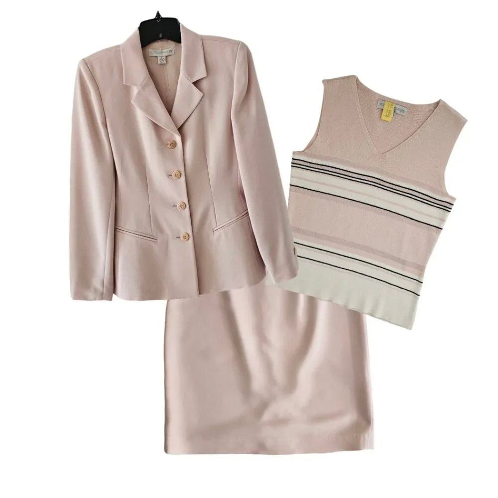 Petite Sophisticate Striped Sweater Set | EUC | XSP | Pink Cream Navy - Picture 11 of 16